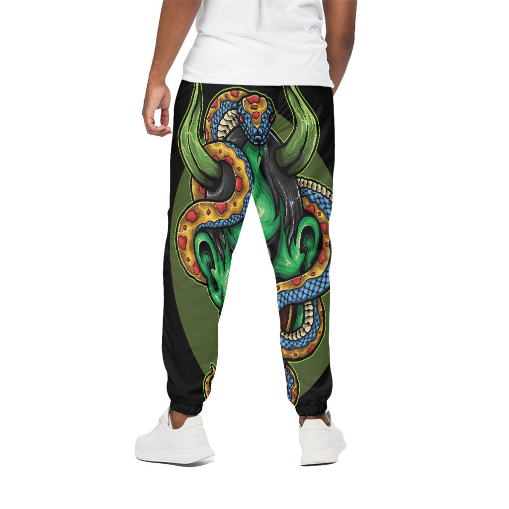 Japanese Oni Demon With Snake Print Cotton Pants