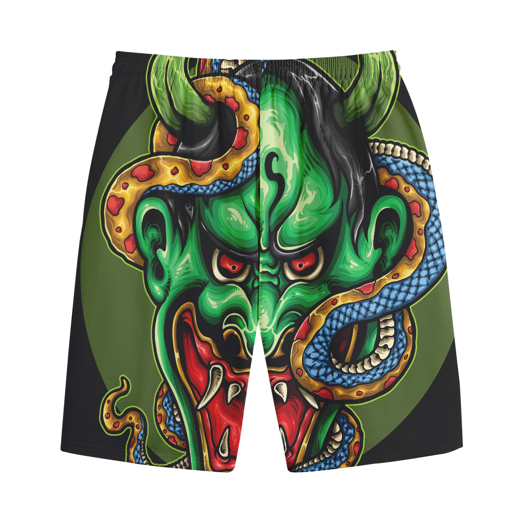 Japanese Oni Demon With Snake Print Cotton Shorts