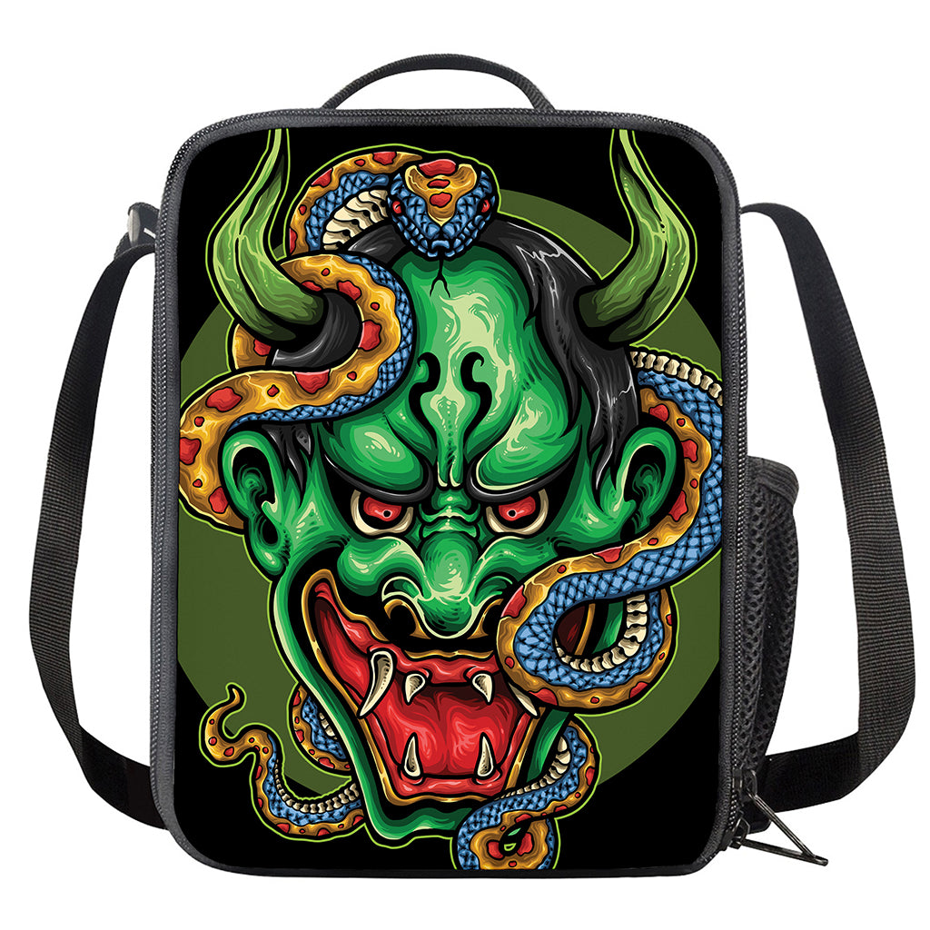Japanese Oni Demon With Snake Print Crossbody Lunch Bag