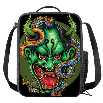 Japanese Oni Demon With Snake Print Crossbody Lunch Bag
