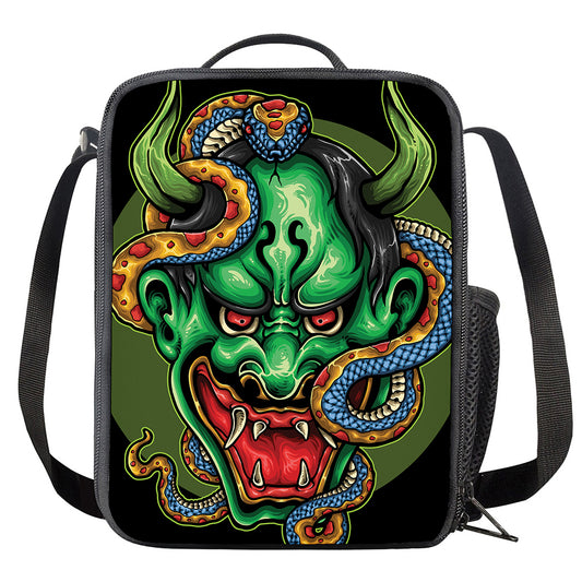 Japanese Oni Demon With Snake Print Crossbody Lunch Bag