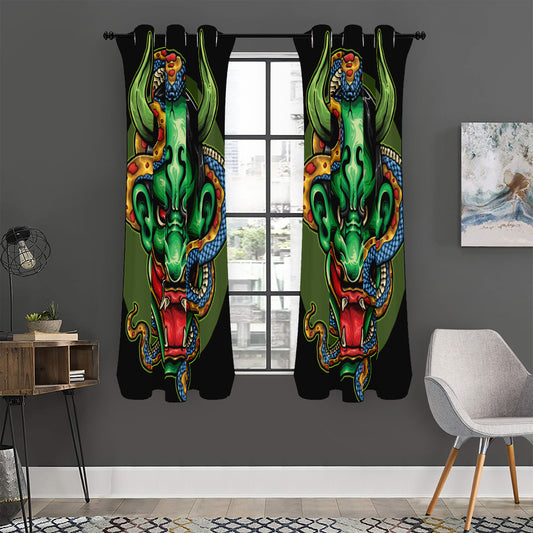 Japanese Oni Demon With Snake Print Curtain