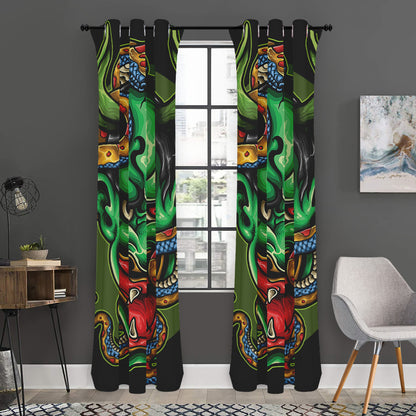 Japanese Oni Demon With Snake Print Curtain