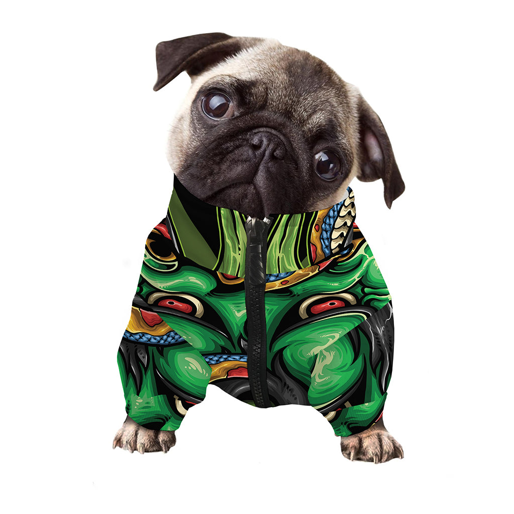 Japanese Oni Demon With Snake Print Dog Zip Up Jacket