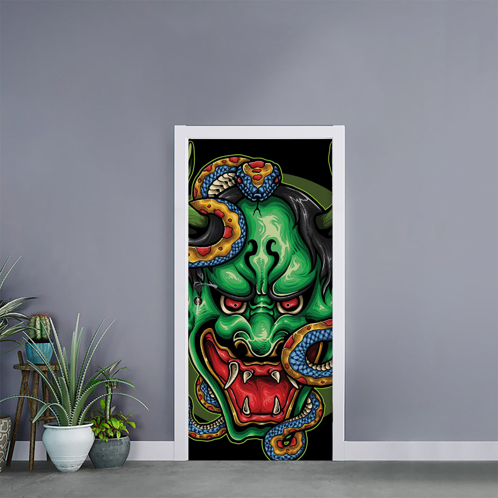 Japanese Oni Demon With Snake Print Door Sticker