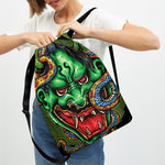 Japanese Oni Demon With Snake Print Drawstring Backpack