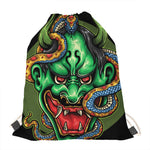 Japanese Oni Demon With Snake Print Drawstring Bag