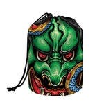 Japanese Oni Demon With Snake Print Drawstring Makeup Bag
