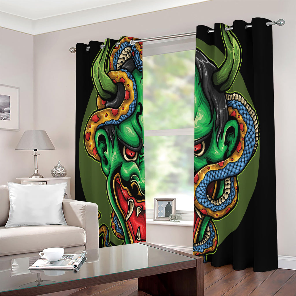 Japanese Oni Demon With Snake Print Extra Wide Grommet Curtains