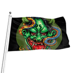 Japanese Oni Demon With Snake Print Flag