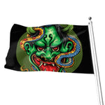 Japanese Oni Demon With Snake Print Flag
