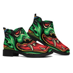 Japanese Oni Demon With Snake Print Flat Ankle Boots