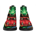 Japanese Oni Demon With Snake Print Flat Ankle Boots