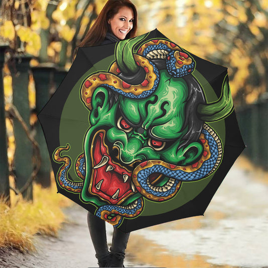 Japanese Oni Demon With Snake Print Foldable Umbrella