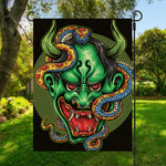 Japanese Oni Demon With Snake Print Garden Flag