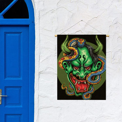Japanese Oni Demon With Snake Print Garden Flag