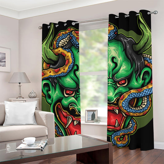 Japanese Oni Demon With Snake Print Grommet Curtains