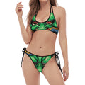 Japanese Oni Demon With Snake Print Halter Scoop Tie Side Bikini