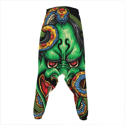 Japanese Oni Demon With Snake Print Hammer Pants