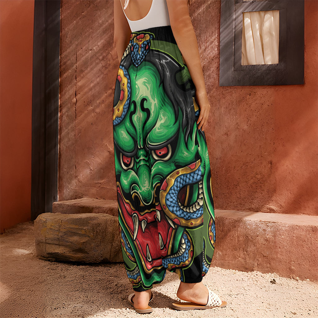 Japanese Oni Demon With Snake Print Harem Pants