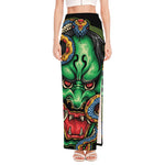 Japanese Oni Demon With Snake Print High Slit Maxi Skirt