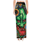 Japanese Oni Demon With Snake Print High Slit Maxi Skirt