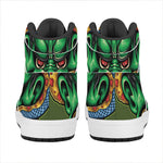 Japanese Oni Demon With Snake Print High Top Leather Sneakers
