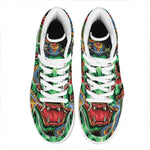 Japanese Oni Demon With Snake Print High Top Leather Sneakers