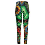 Japanese Oni Demon With Snake Print High-Waisted Pocket Leggings