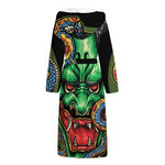 Japanese Oni Demon With Snake Print Hooded Bathrobe