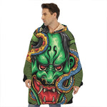 Japanese Oni Demon With Snake Print Hoodie Blanket