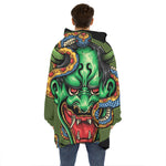 Japanese Oni Demon With Snake Print Hoodie Blanket