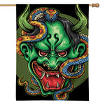 Japanese Oni Demon With Snake Print House Flag