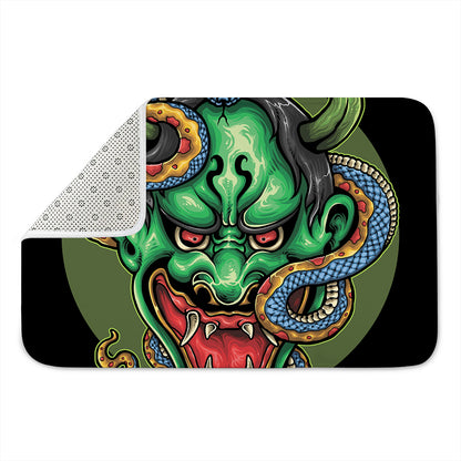 Japanese Oni Demon With Snake Print Indoor Door Mat