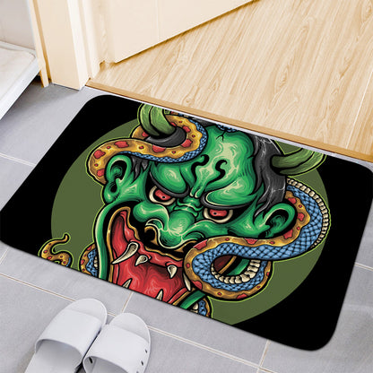 Japanese Oni Demon With Snake Print Indoor Door Mat