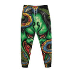 Japanese Oni Demon With Snake Print Jogger Pants