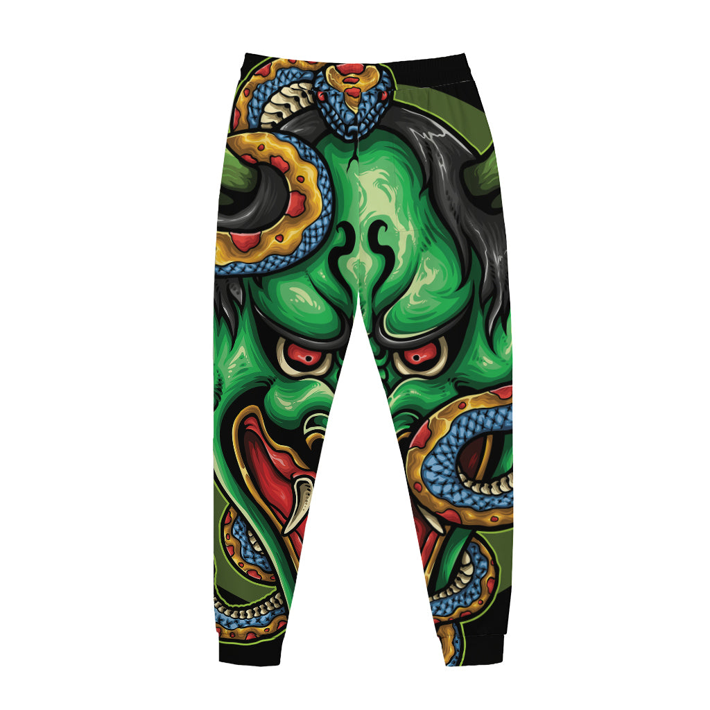 Japanese Oni Demon With Snake Print Jogger Pants