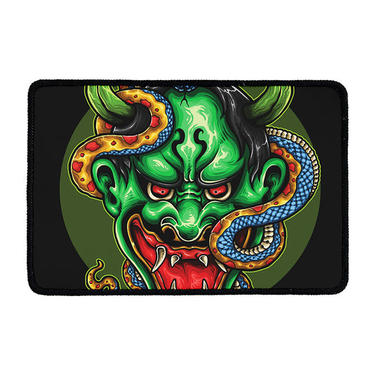 Japanese Oni Demon With Snake Print Kitchen Mat