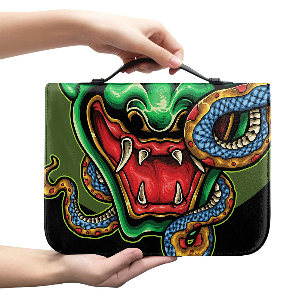 Japanese Oni Demon With Snake Print Leather Bible Cover