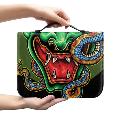 Japanese Oni Demon With Snake Print Leather Bible Cover
