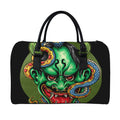 Japanese Oni Demon With Snake Print Leather Duffel Bag