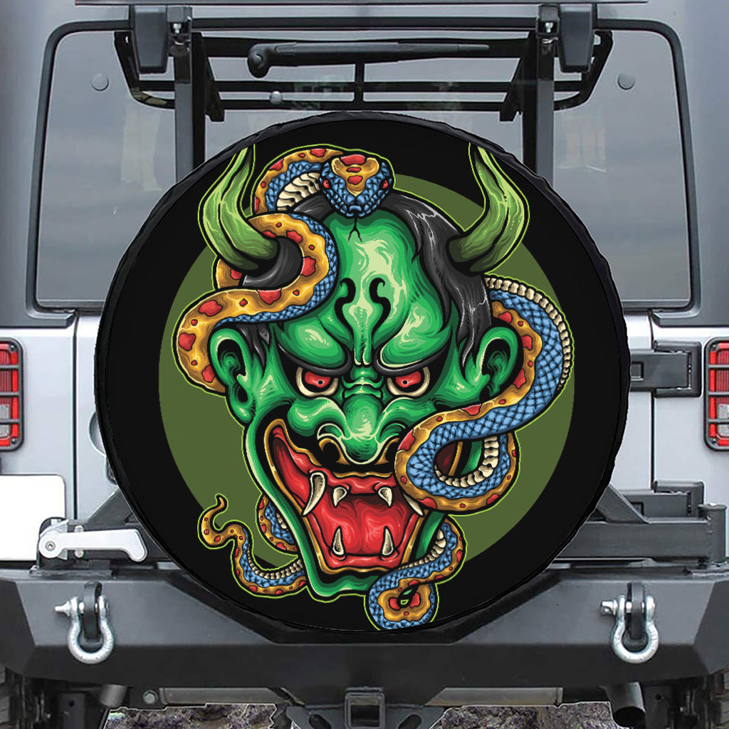 Japanese Oni Demon With Snake Print Leather Spare Tire Cover