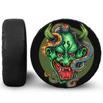 Japanese Oni Demon With Snake Print Leather Spare Tire Cover