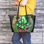 Japanese Oni Demon With Snake Print Leather Tote Bag