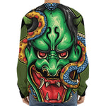 Japanese Oni Demon With Snake Print Long Sleeve Baseball Jersey
