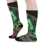 Japanese Oni Demon With Snake Print Long Socks