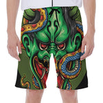 Japanese Oni Demon With Snake Print Men's Beach Shorts