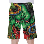 Japanese Oni Demon With Snake Print Men's Beach Shorts