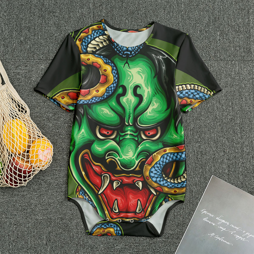 Japanese Oni Demon With Snake Print Men's Bodysuit