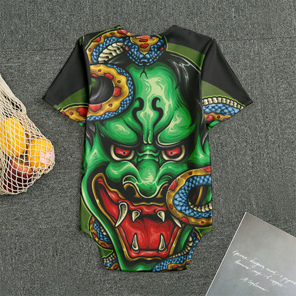 Japanese Oni Demon With Snake Print Men's Bodysuit